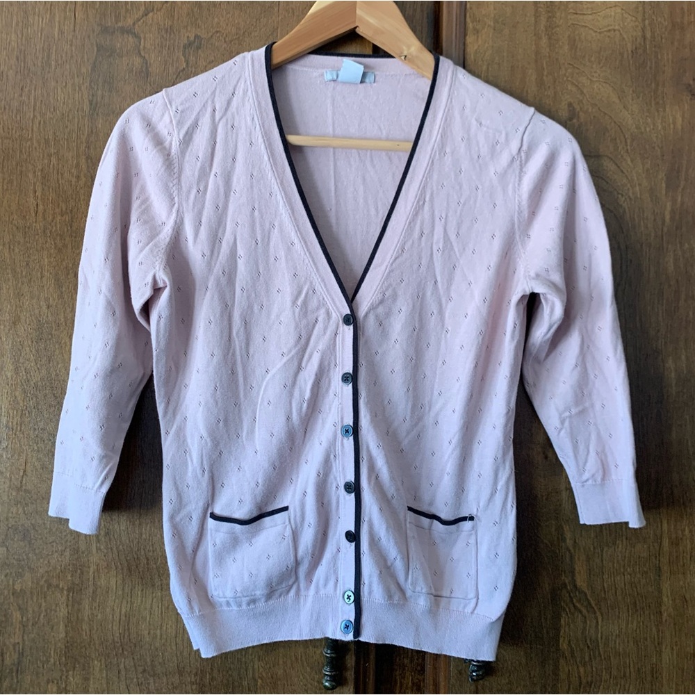 Light Pink V-Neck Button Cardigan Sweater